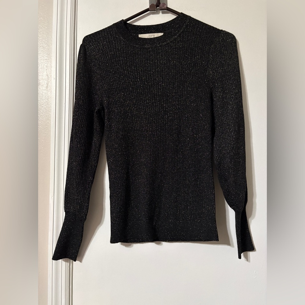 Loft Black Shimmer Puff Sleeve Sweater Size small